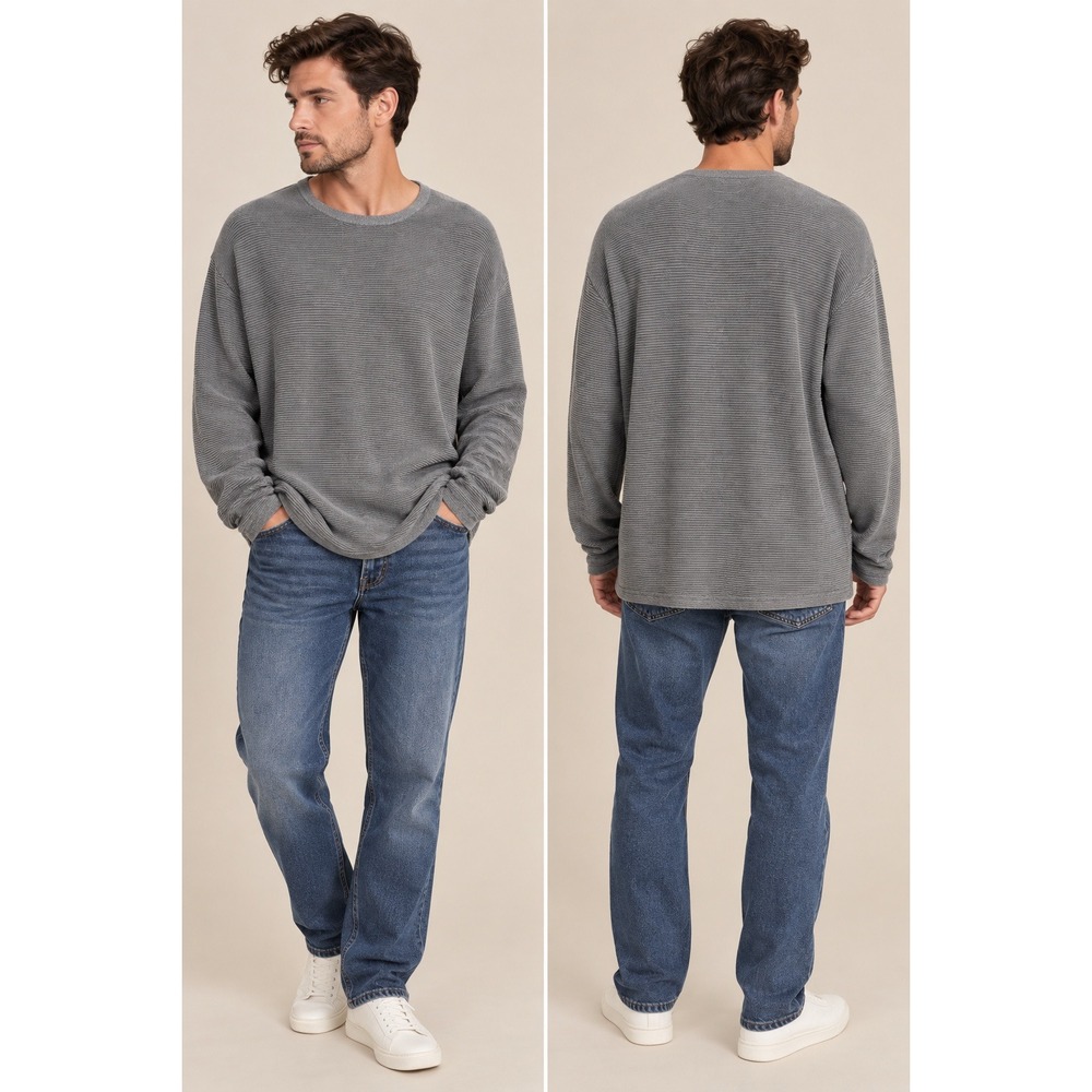 Banana Republic Mens Sweater XL Grey Ribbed Long Sleeve Crew Neck 100% Cotton